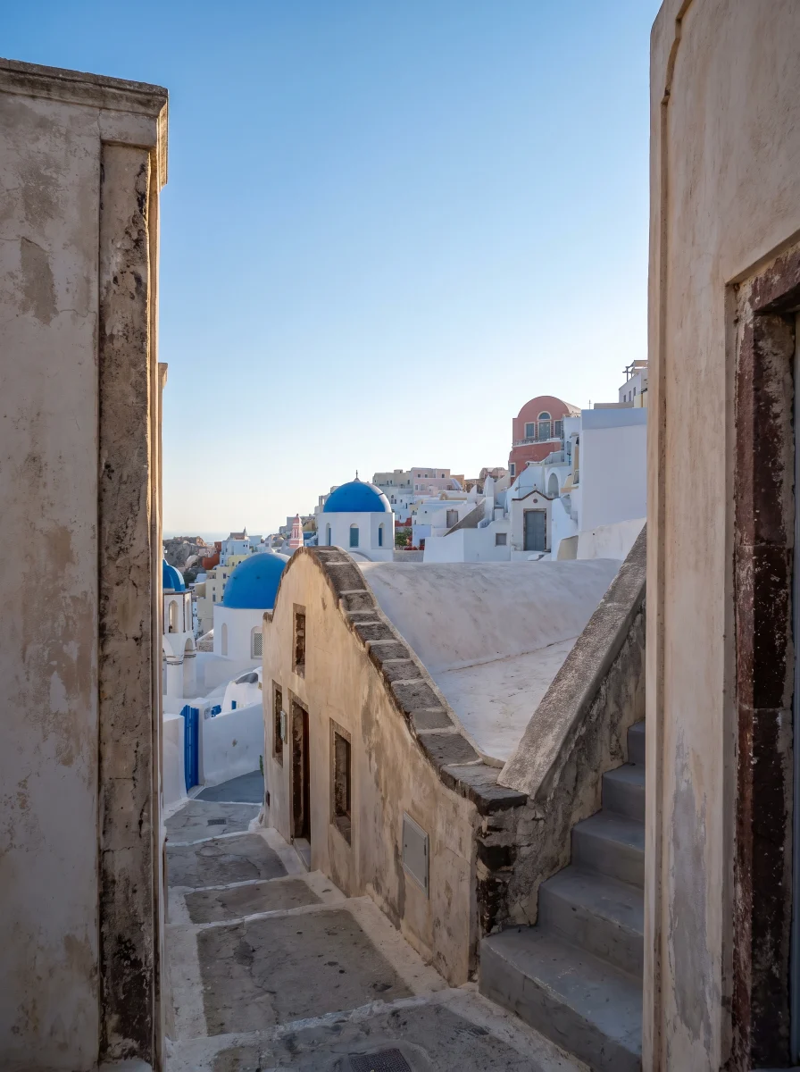 Whitewashed Mediterranean architecture forming the letter N